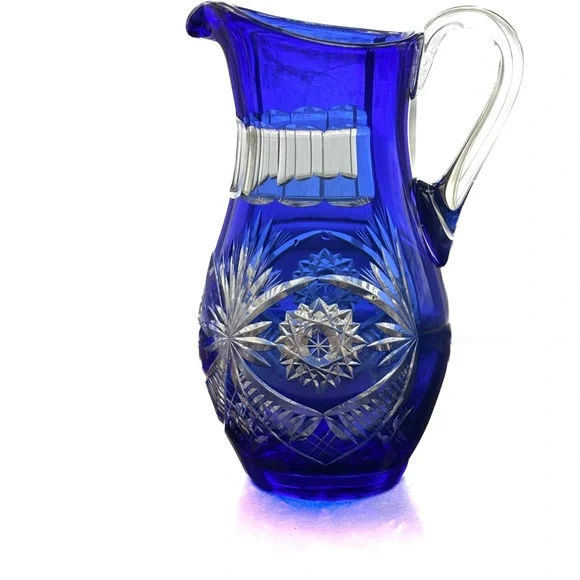 Bohemian Cobalt Blue Cut Crystal Pitcher | Hand Cut Czech Lead Crystal Barware - Picture 1 of 15